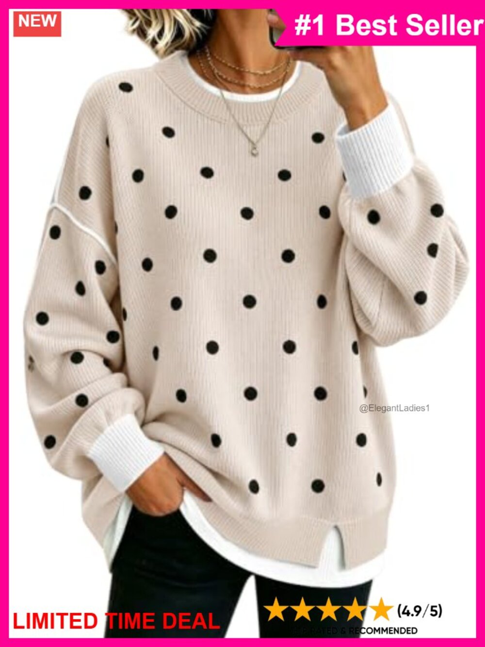 Womens Oversized Striped Sweater Long Sleeve Batwing Knit Pullover Crewneck